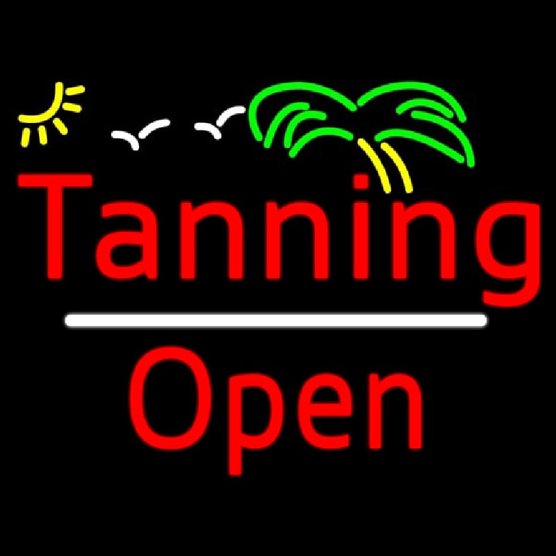 Red Tanning Open White Line With Palm Tree Neonkyltti