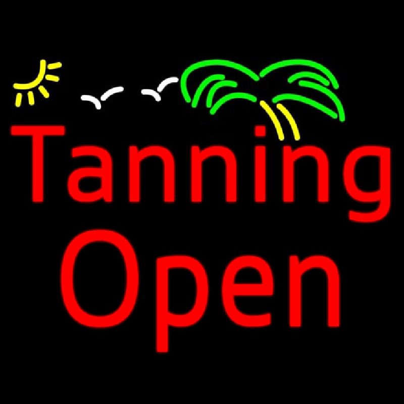 Red Tanning Open With Palm Tree Neonkyltti