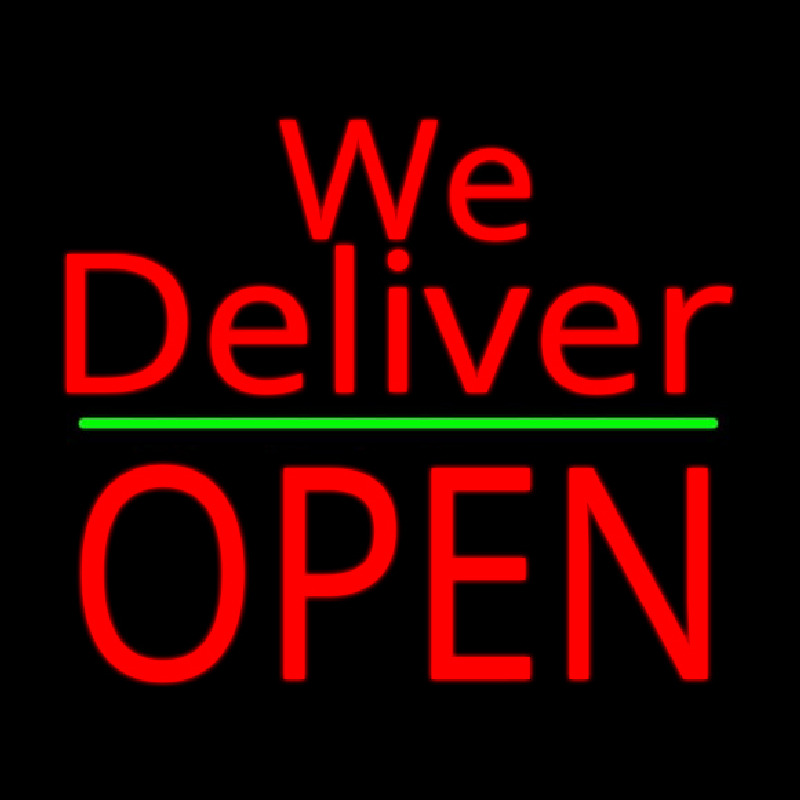 Red We Deliver Open Green Line Neonkyltti