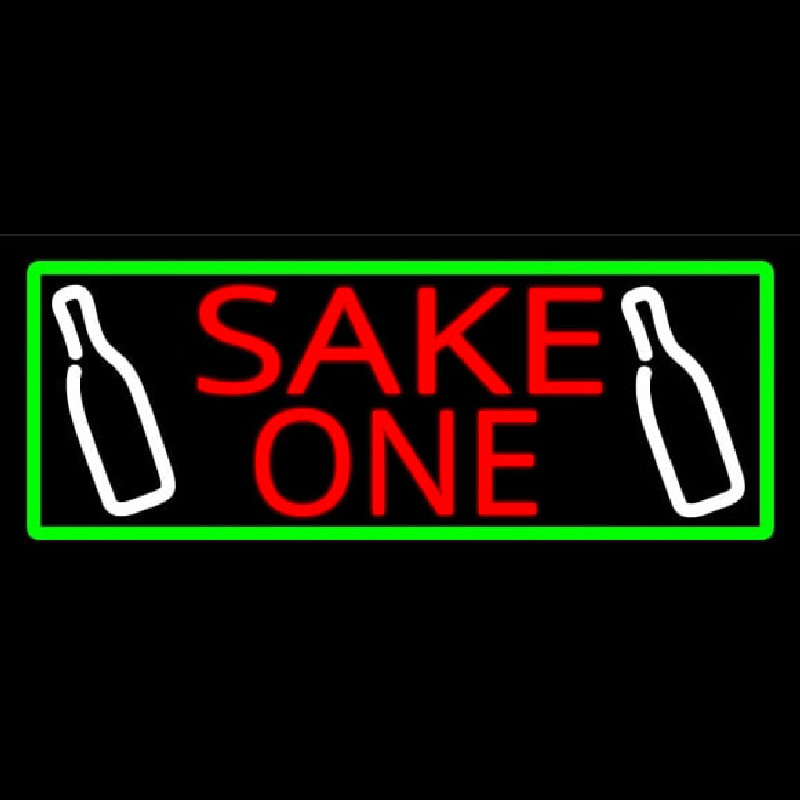 Sake One And Bottle With Green Border Neonkyltti