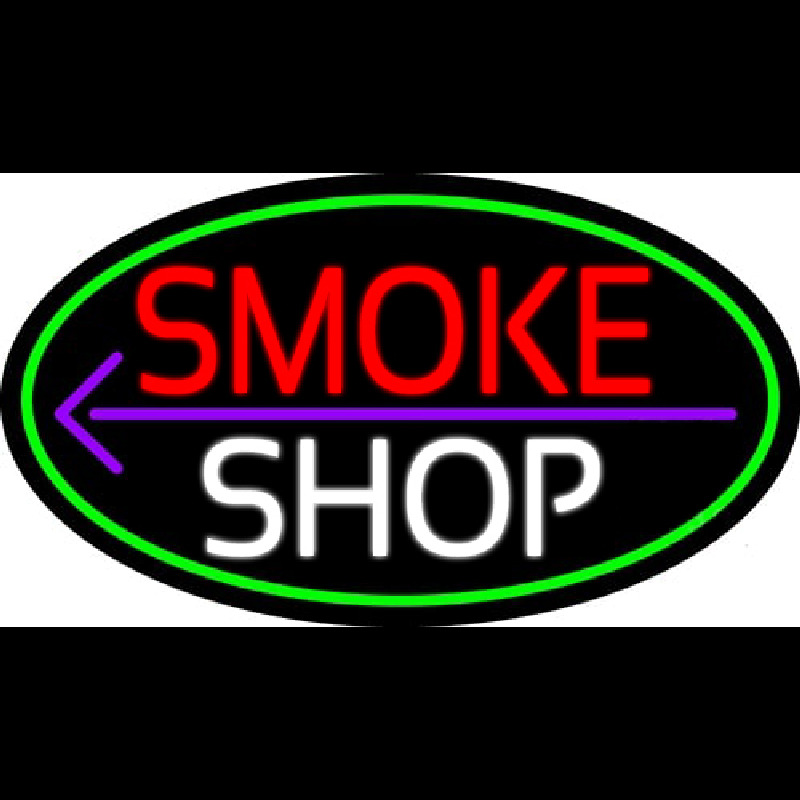 Smoke Shop And Arrow Oval With Green Border Neonkyltti