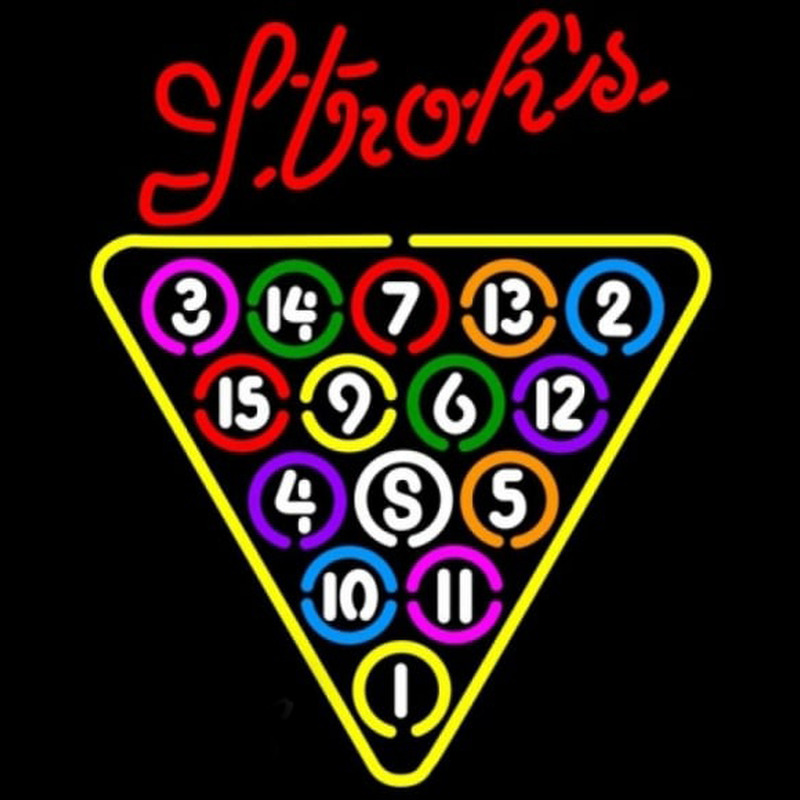 Strohs 15 Ball Billiards Pool Beer Sign Neonkyltti