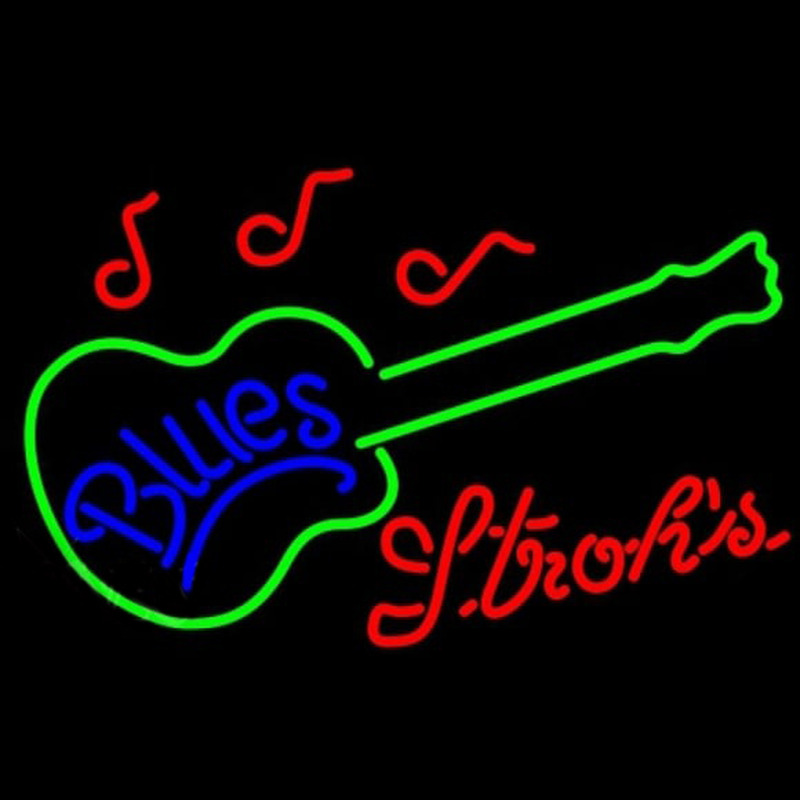 Strohs Blues Guitar Beer Sign Neonkyltti