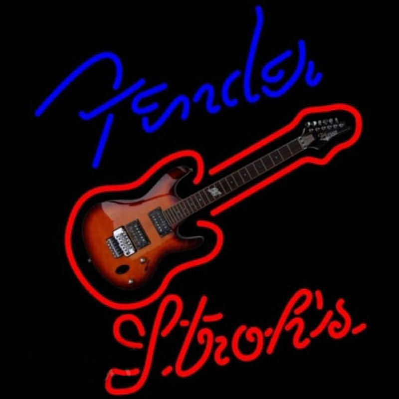 Strohs Fender Blue Red Guitar Beer Sign Neonkyltti