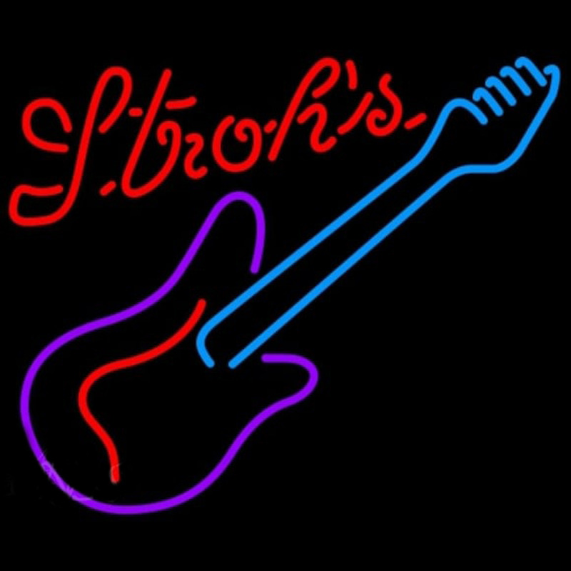 Strohs Guitar Purple Red Beer Sign Neonkyltti