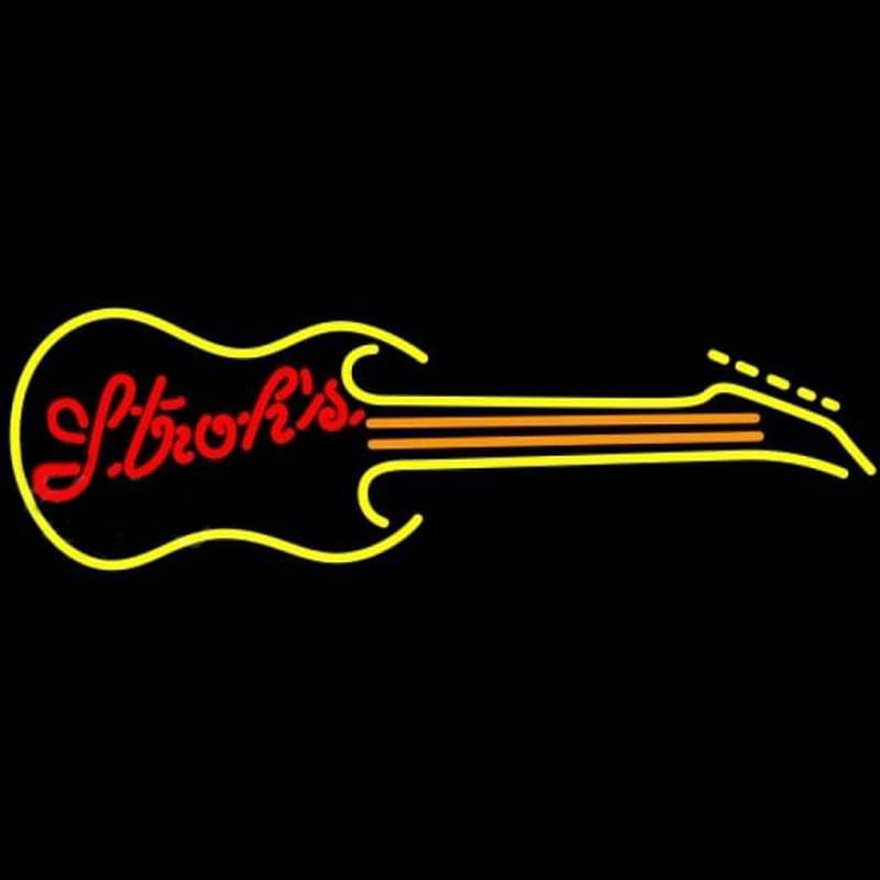 Strohs Guitar Yellow Orange Beer Sign Neonkyltti