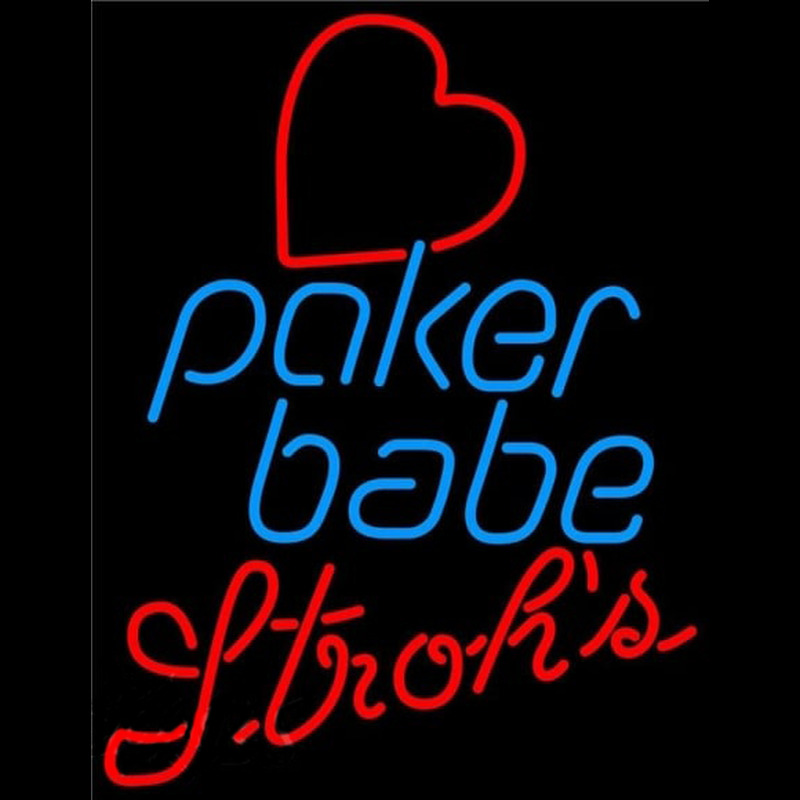 Strohs Poker Girl Heart Babe Beer Sign Neonkyltti