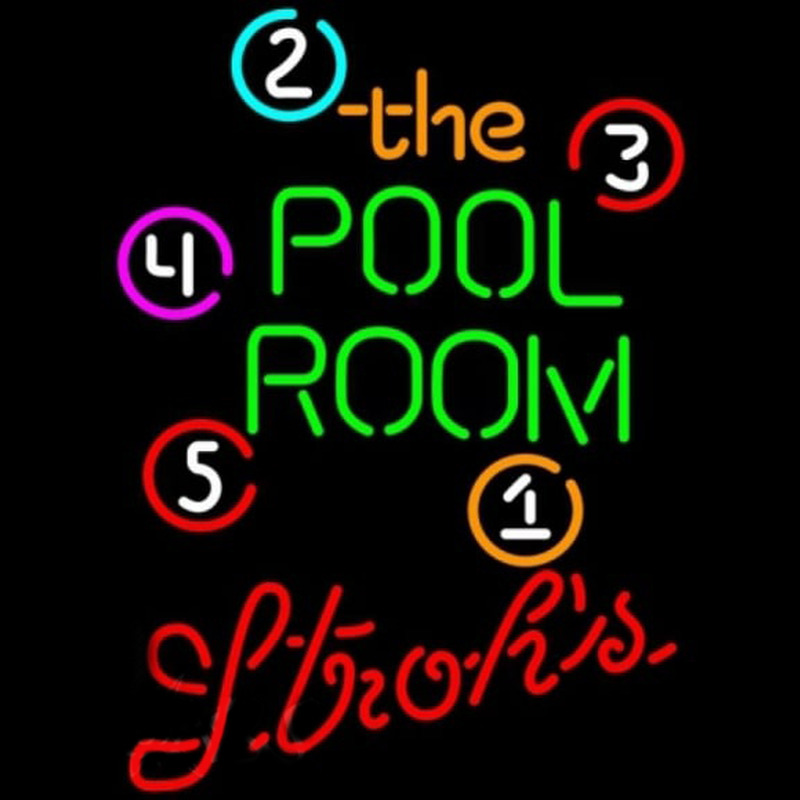 Strohs Pool Room Billiards Beer Sign Neonkyltti