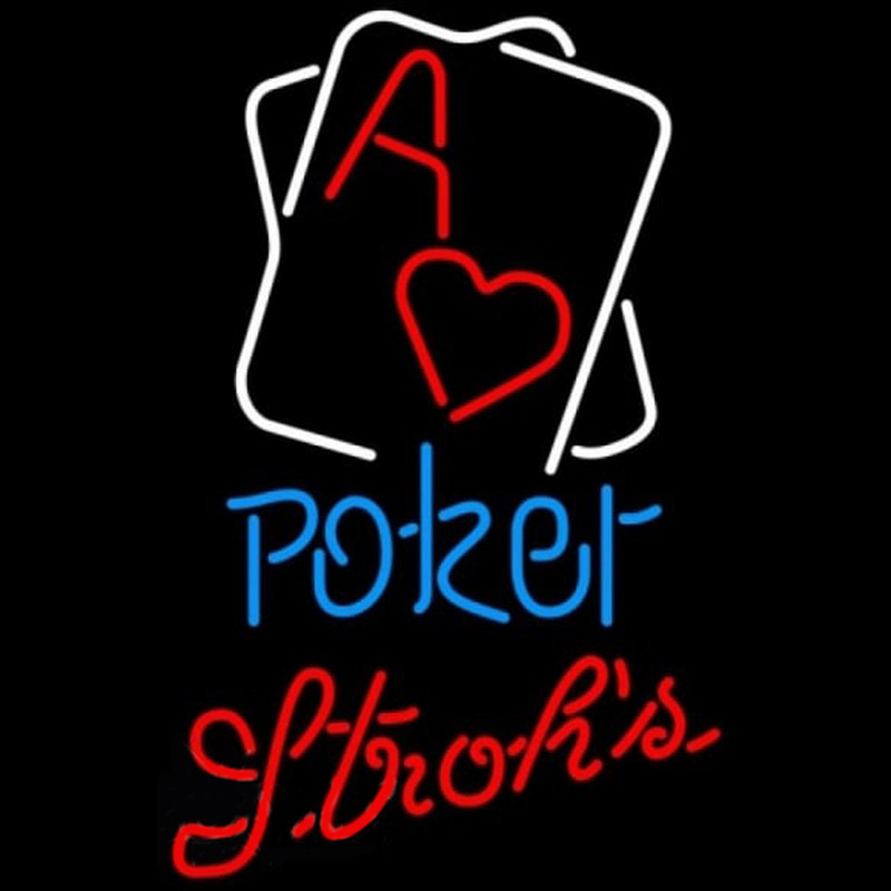 Strohs Rectangular Black Hear Ace Poker Beer Sign Neonkyltti