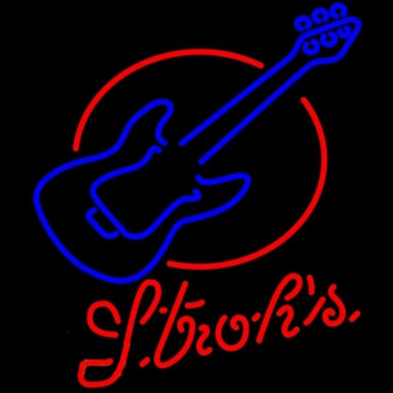 Strohs Red Round Guitar Beer Sign Neonkyltti