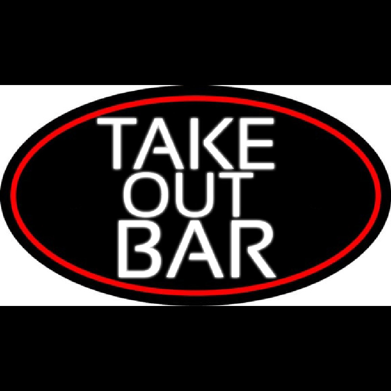 Take Out Bar Oval With Red Border Neonkyltti
