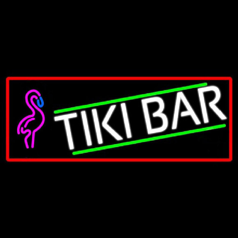 Tiki Bar Flamingo With Red Border Neonkyltti