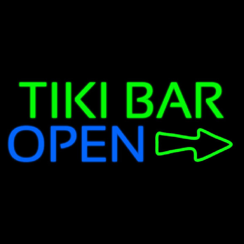 Tiki Bar Open With Arrow Neonkyltti