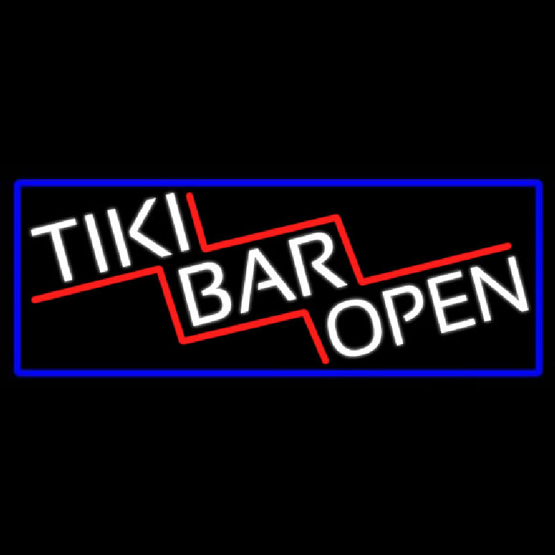 Tiki Bar Open With Blue Border Real Neon Glass Tube Neonkyltti