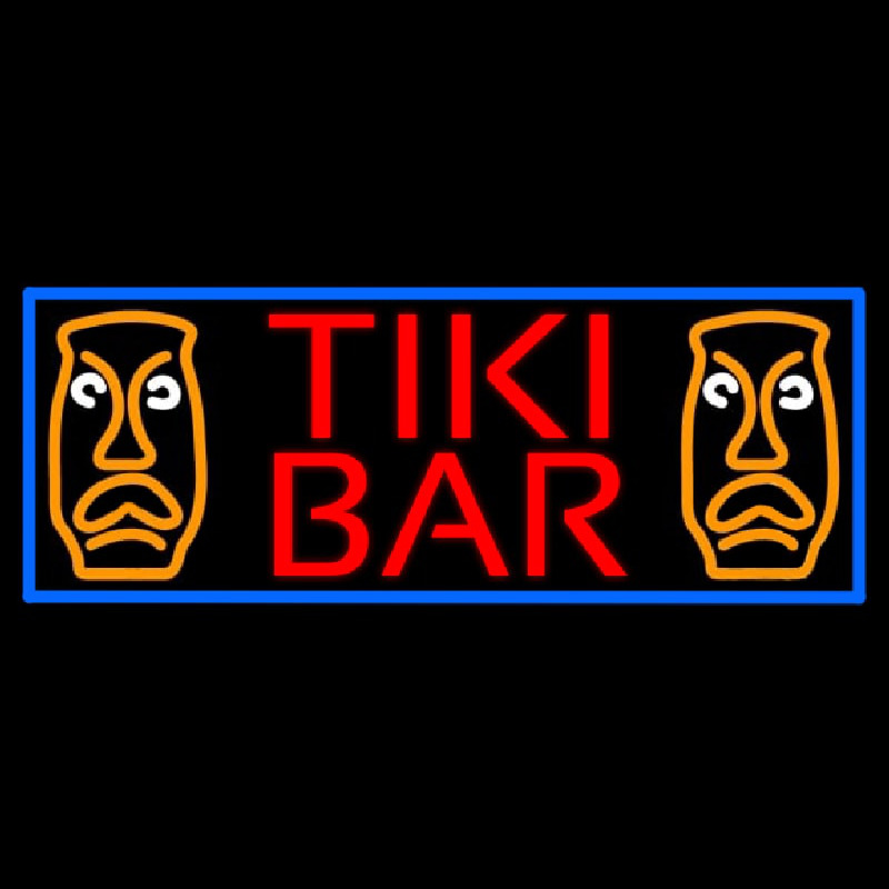 Tiki Bar Sculpture With Blue Border Neonkyltti