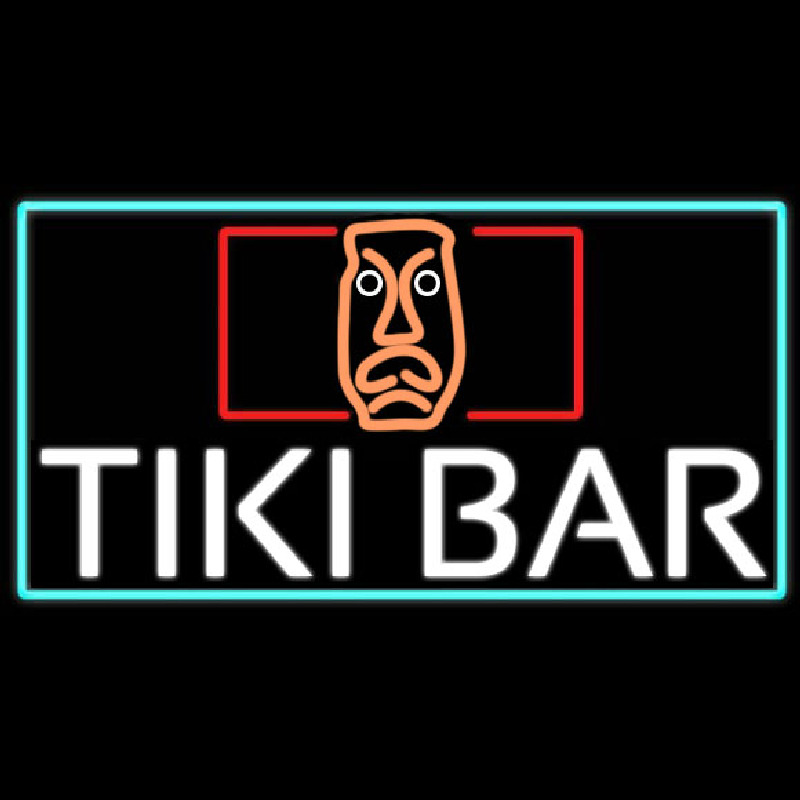 Tiki Bar Sculpture With Turquoise Border Real Neon Glass Tube Neonkyltti