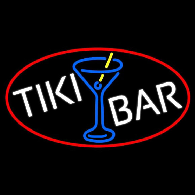 Tiki Bar Wine Glass Oval With Red Border Neonkyltti