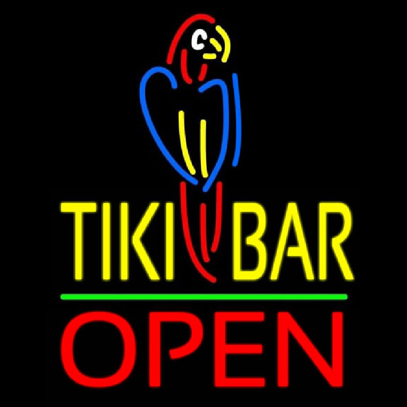 Tiki Bar With Parrot Open Neonkyltti