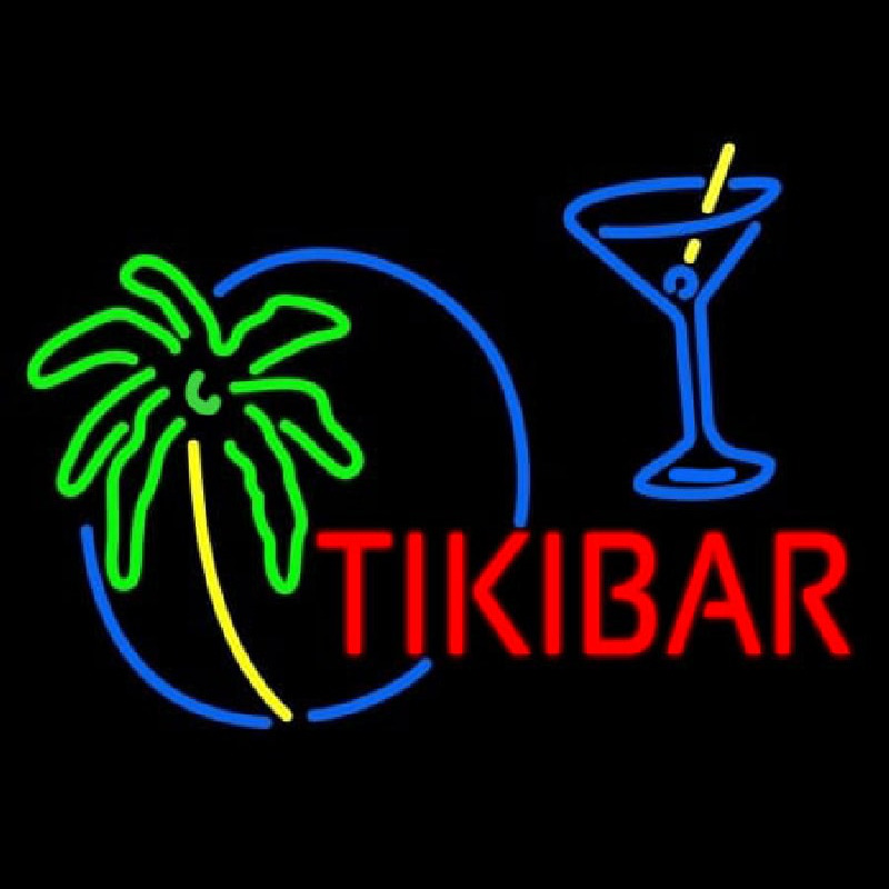 Tiki Bar With Wine Glass Neonkyltti