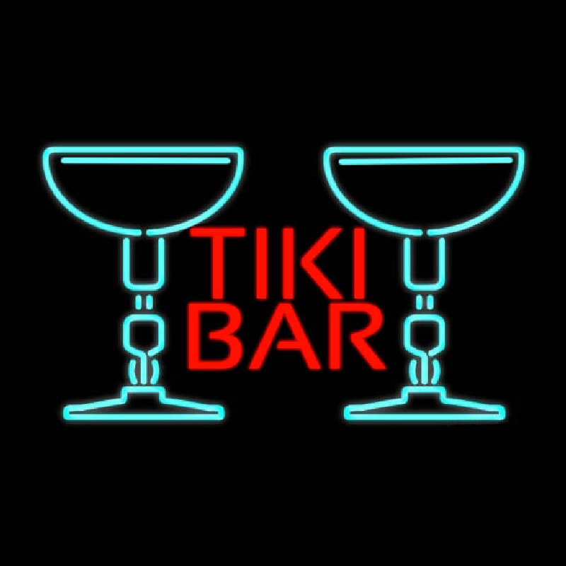 Tiki Bar with Two Martini Glasses Real Neon Glass Tube Neonkyltti