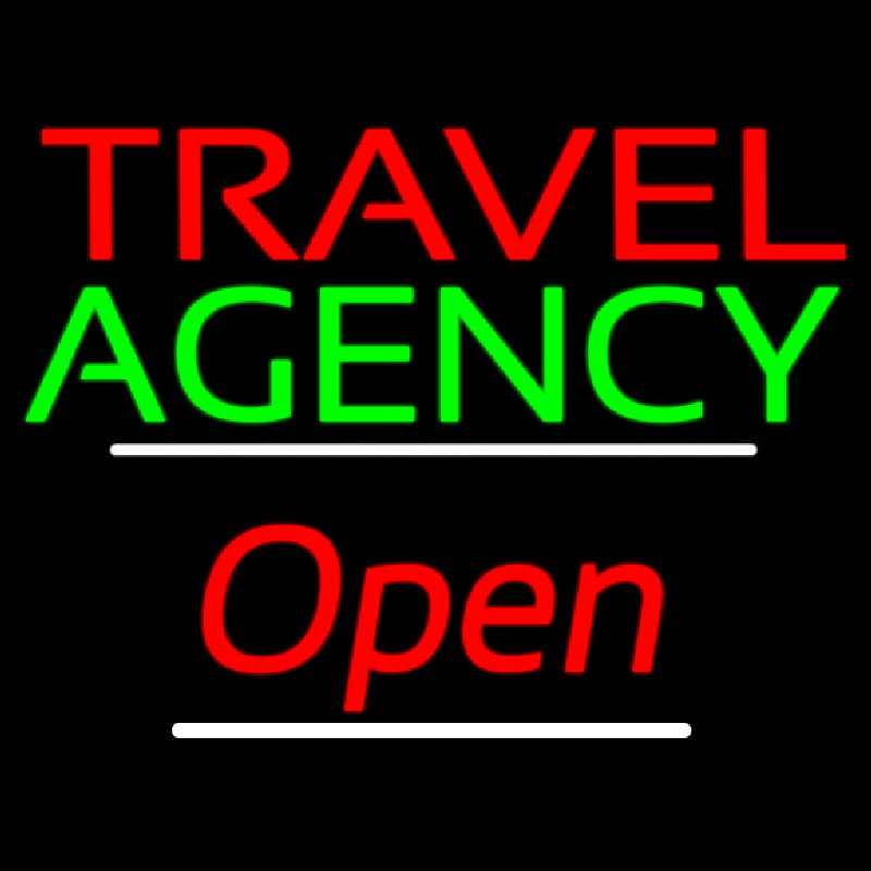 Travel Agency Open White Line Neonkyltti