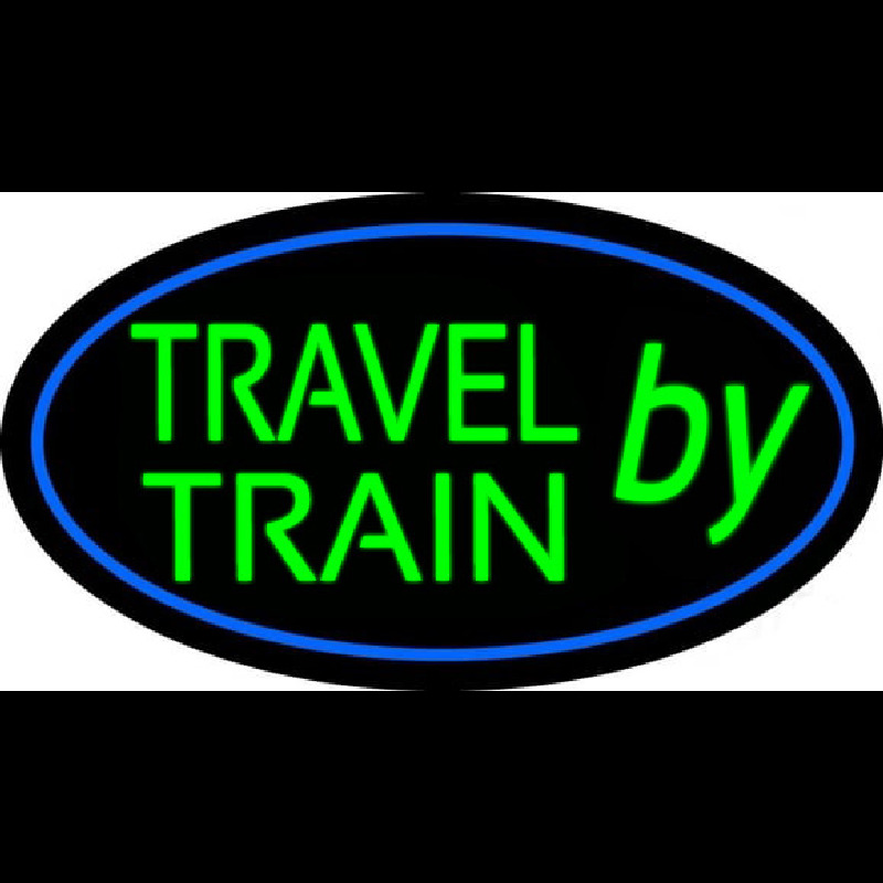 Travel By Train With Blue Border Neonkyltti