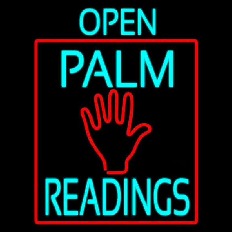Turquoise Open Palm Readings Red Border Neonkyltti