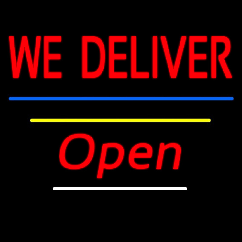 We Deliver Open Blue And Yellow Line Neonkyltti