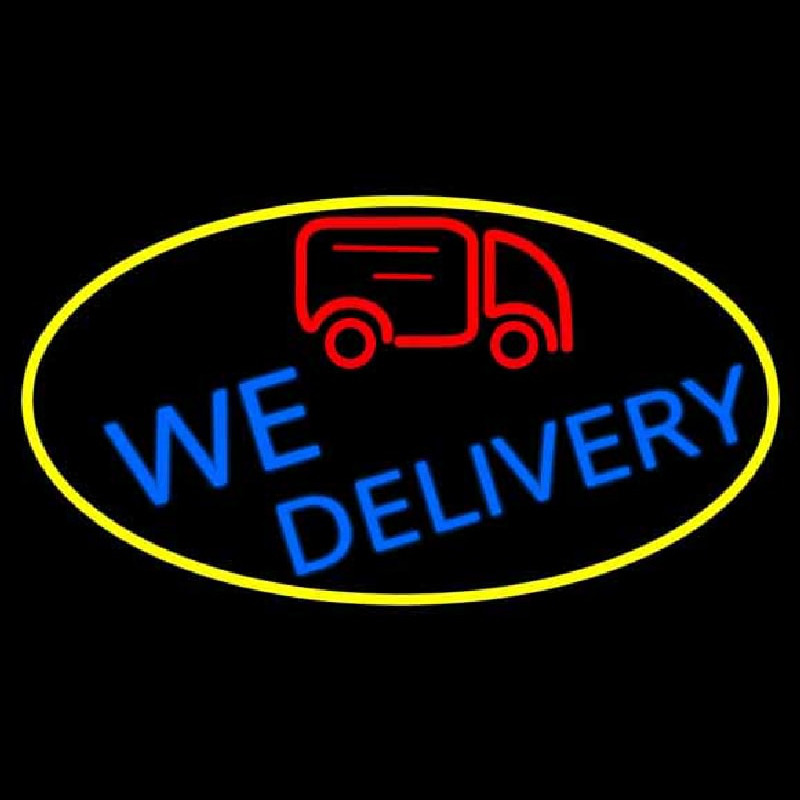 We Deliver Van Oval With Yellow Border Neonkyltti
