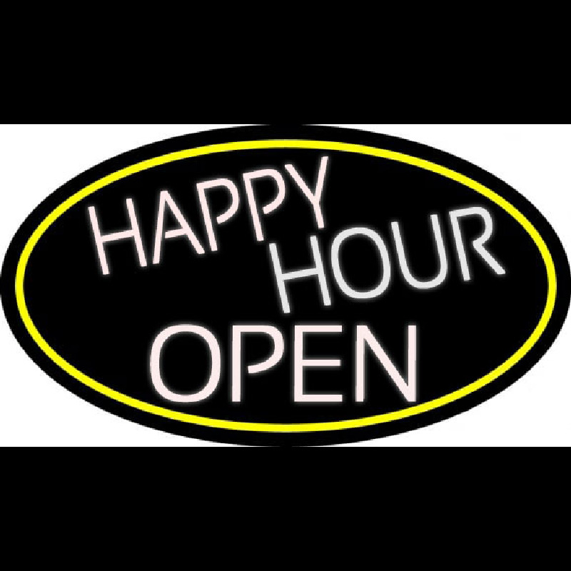 White Happy Hour Open Oval With Yellow Border Neonkyltti