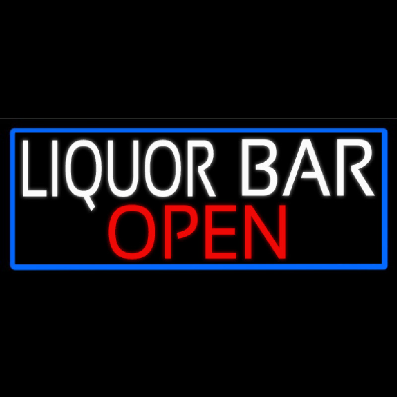 White Liquor Bar Open With Blue Border Neonkyltti