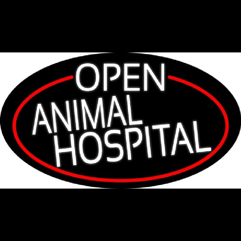 White Open Animal Hospital Oval With Red Border Neonkyltti