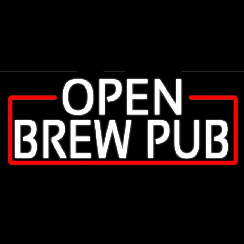 White Open Brew Pub With Red Border Neonkyltti