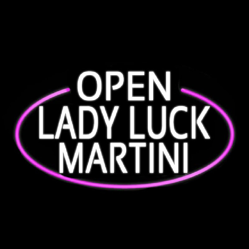 White Open Lady Luck Martini Oval With Pink Border Real Neon Glass Tube Neonkyltti