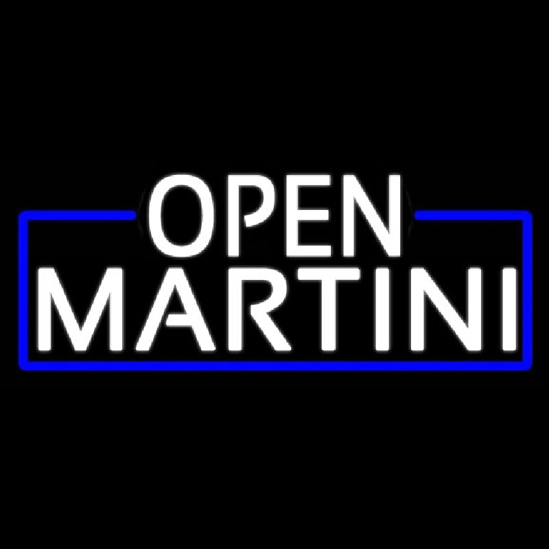 White Open Martini With Blue Border Real Neon Glass Tube Neonkyltti
