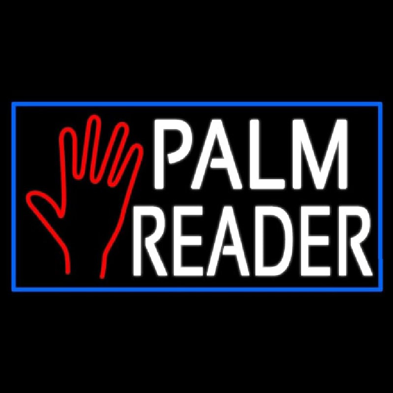 White Palm Reader With Blue Border Neonkyltti
