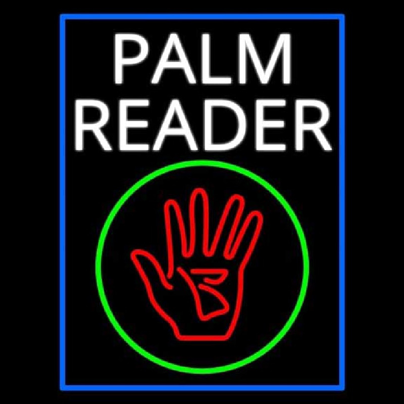 White Palm Reader With Logo Blue Border Neonkyltti