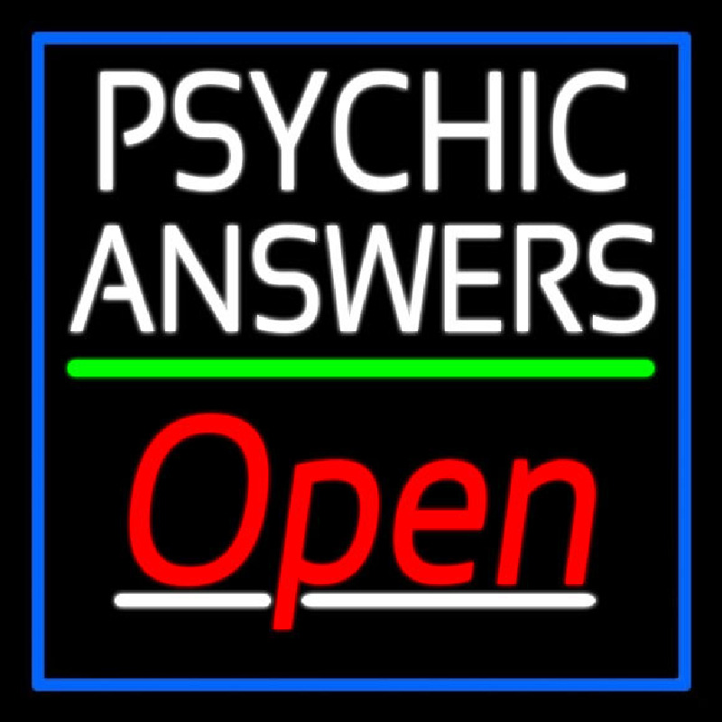 White Psychic Answers Red Open Green Line Blue Border Neonkyltti