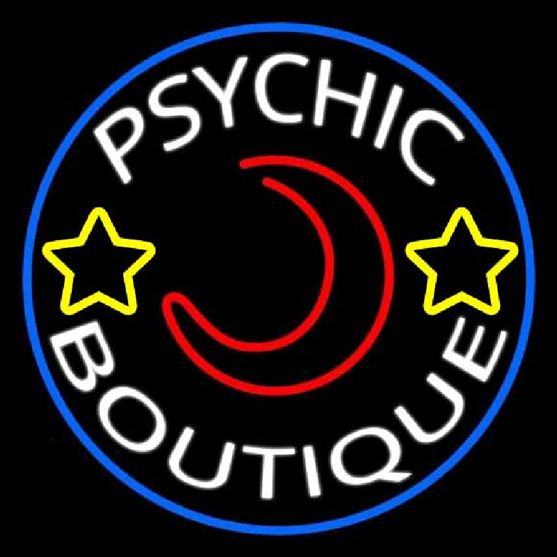White Psychic Boutique Blue Border Neonkyltti