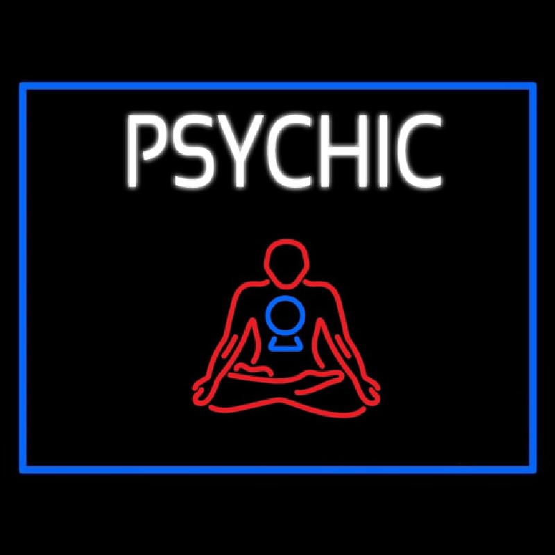 White Psychic Logo With Blue Border Neonkyltti