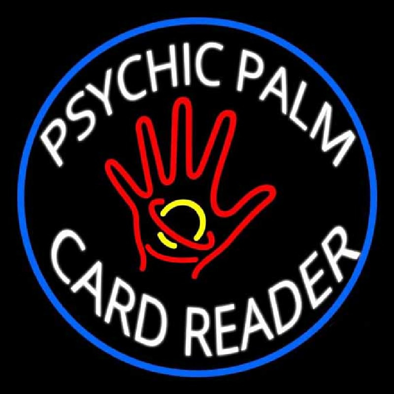 White Psychic Palm Card Reader Blue Circle Neonkyltti