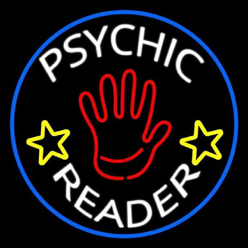 White Psychic Reader With Red Palm Blue Circle Neonkyltti