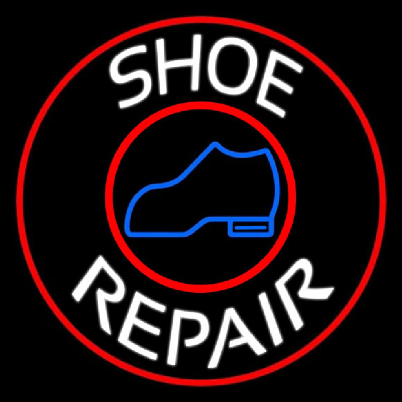 White Shoe Repair Withe Red Border Neonkyltti
