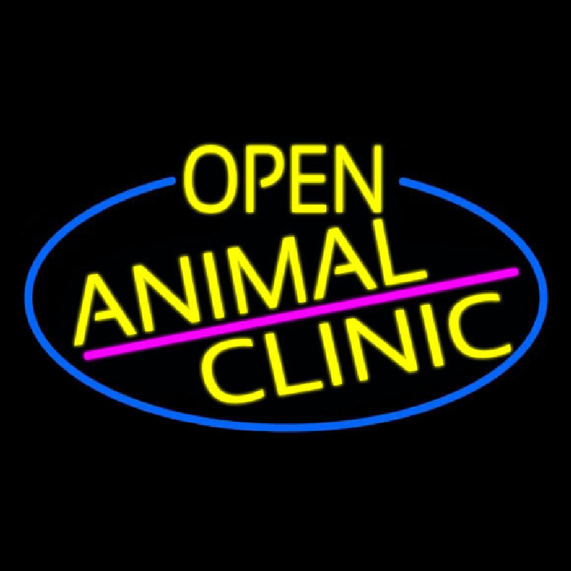 Yellow Animal Clinic Oval With Blue Border Neonkyltti
