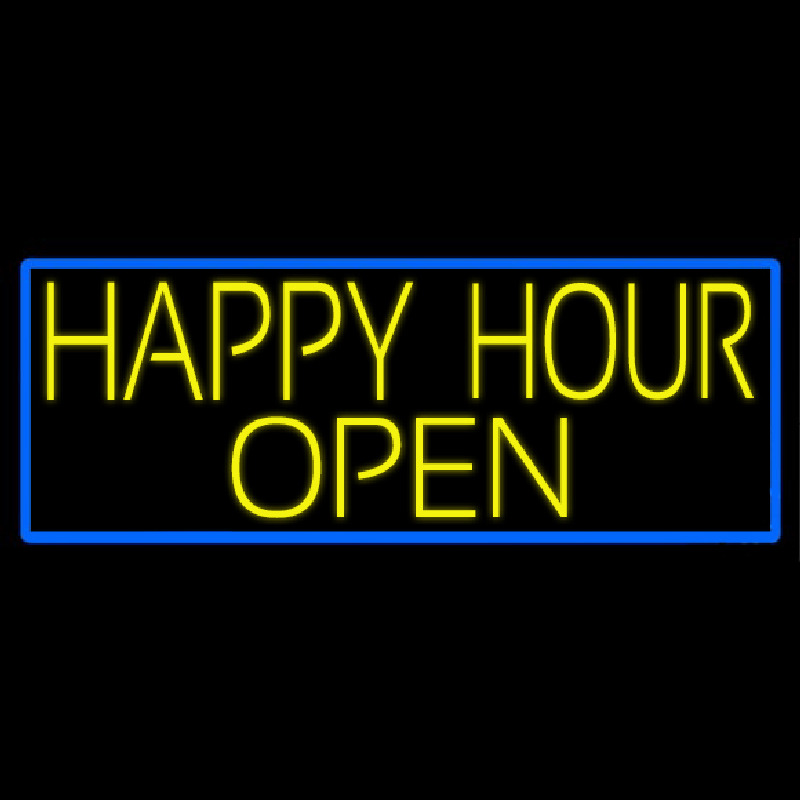 Yellow Happy Hour Open With Blue Border Neonkyltti