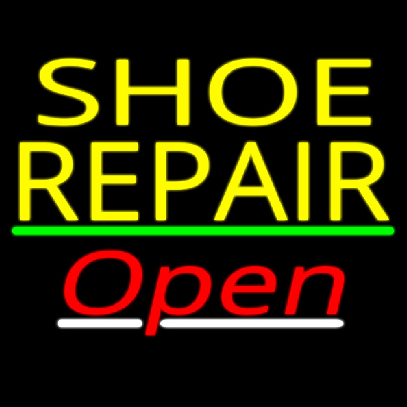 Yellow Shoe Repair Open With Green Line Neonkyltti