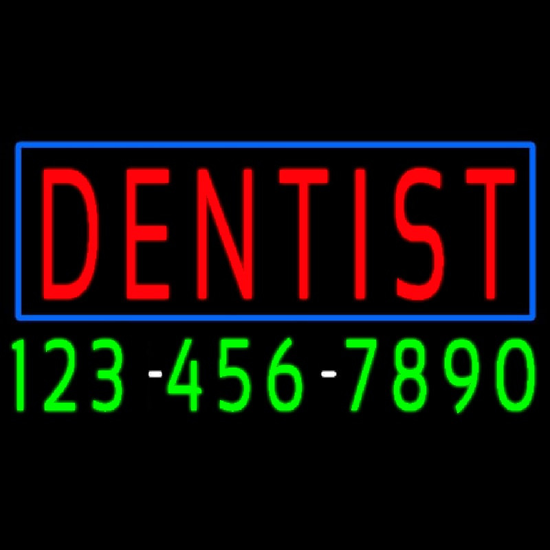 Red Dentist Blue Border With Phone Number Neonkyltti