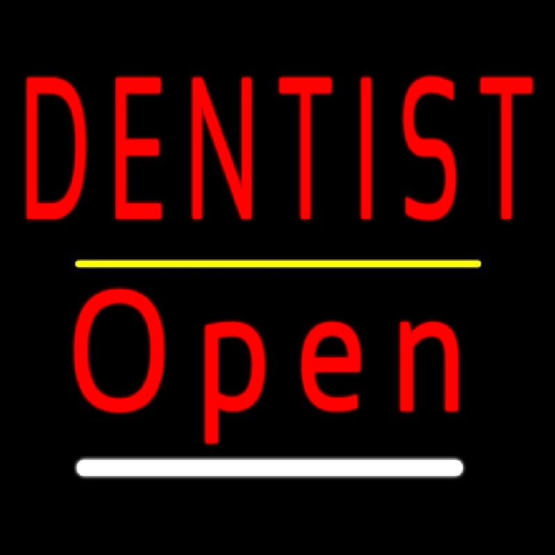 Dentist Open Yellow Line Neonkyltti