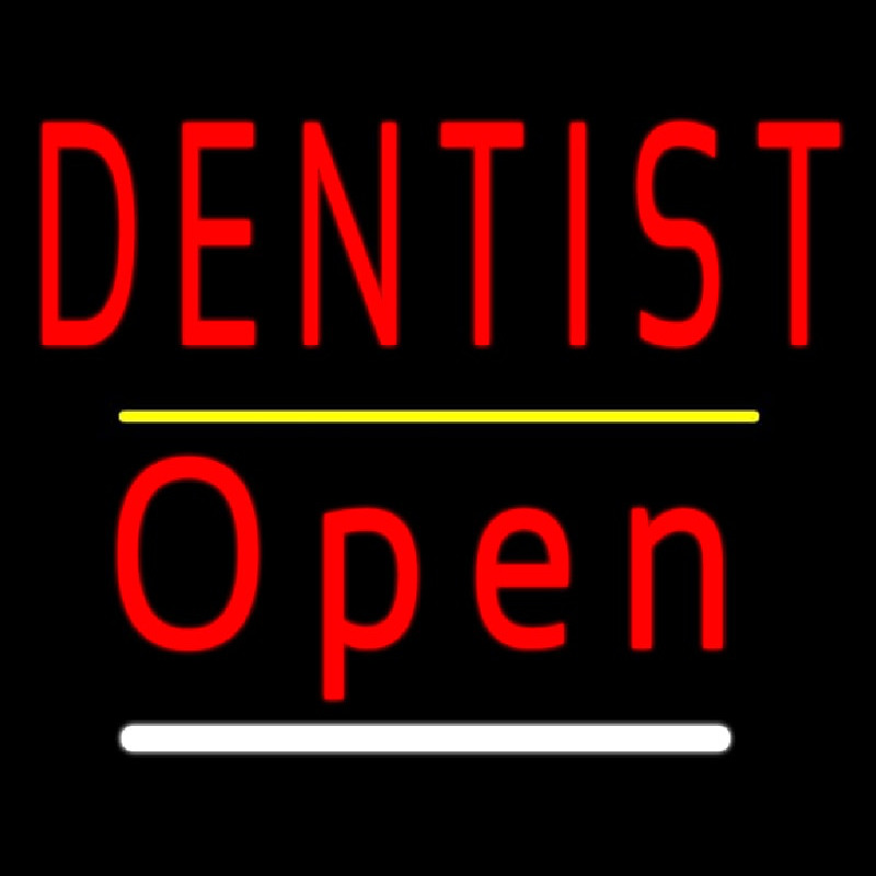 Dentist Open Yellow Line Neonkyltti