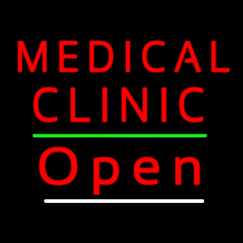 Red Medical Clinic Open Green White Line Neonkyltti